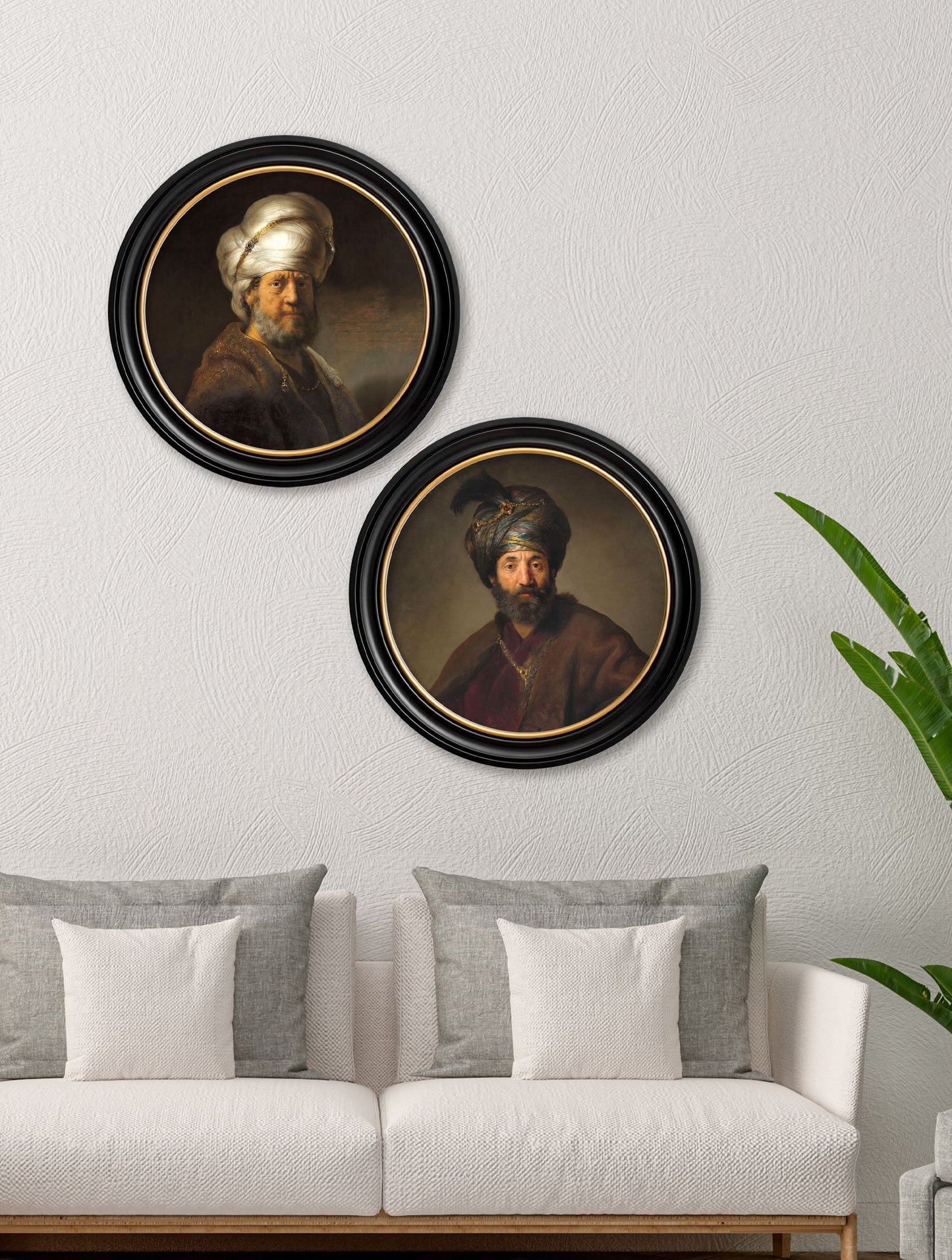 c.17th Century Rembrandt's Oriental Gentlemen – Round Frame – framed wall art at Leya Buster Interiors