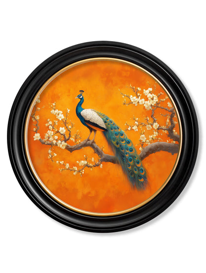 Peacocks In Saffron Garden – Oxford Round Frame styled view – Leya Buster Interiors