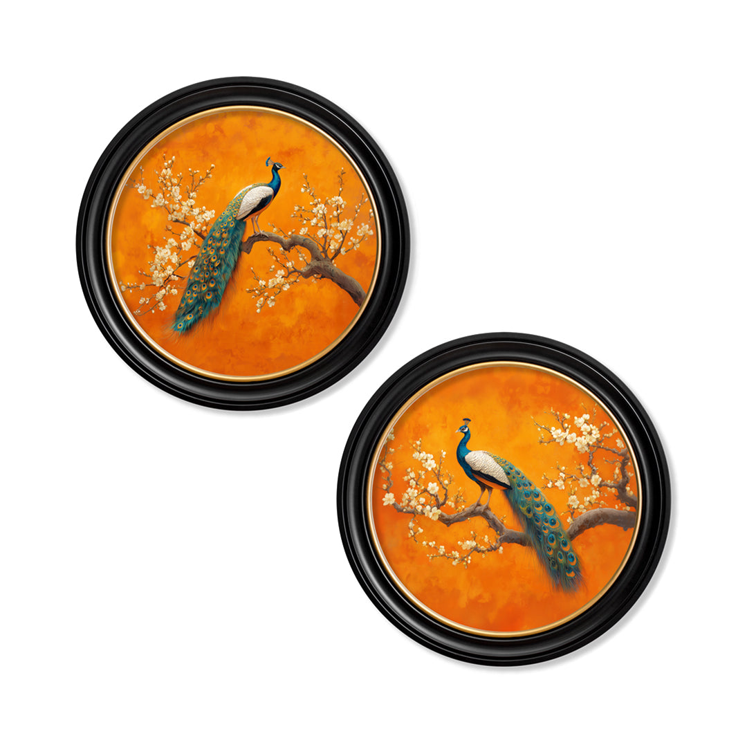 Peacocks In Saffron Garden – Oxford Round Frame detail – Leya Buster Interiors