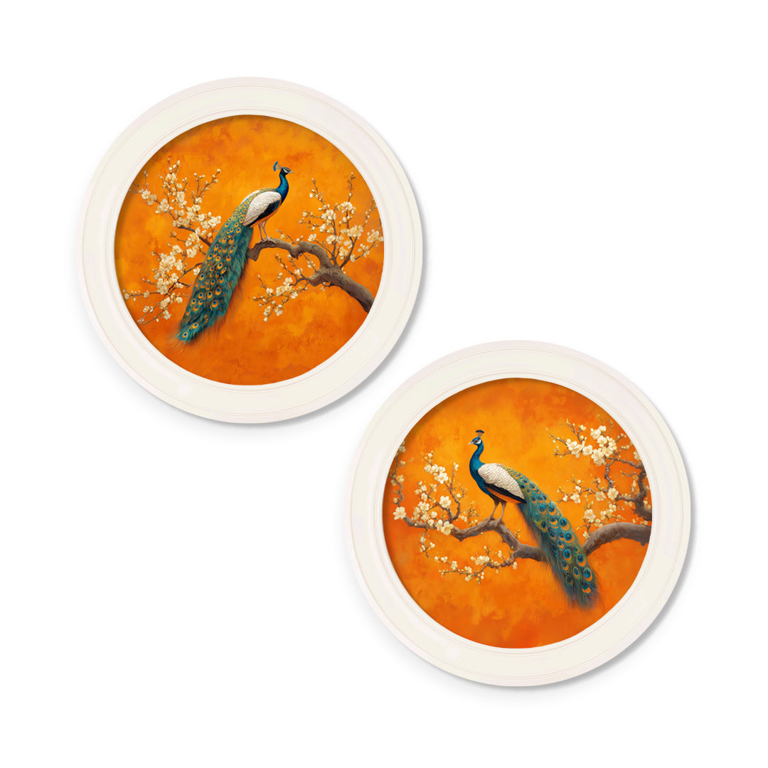 Peacocks In Saffron Garden – Oxford Strong White Round Frame detail – Leya Buster Interiors