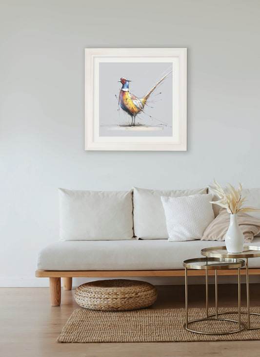 Plump Pheasant Cosy Sketch – Cream Hurstwood Square Frame – framed wall art at Leya Buster Interiors