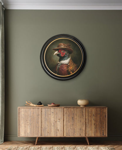 Baron Von Beak – Huntsman Pheasant Oxford Round Frame – framed wall art at Leya Buster Interiors