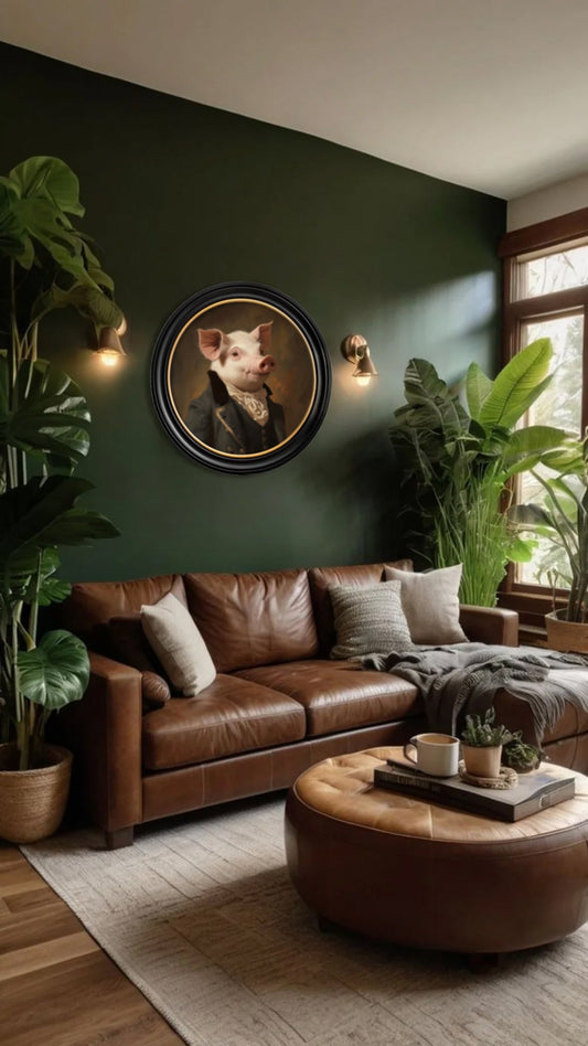Duke of Truffleton – Gentleman Pig Oxford Round Frame – fine home fragrance at Leya Buster Interiors