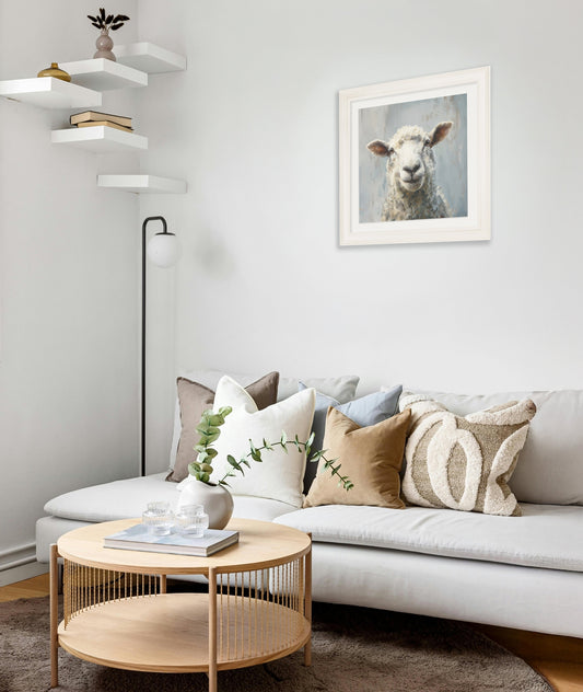 The Jolly Sheep – Cream Hurstwood Square Frame – framed wall art at Leya Buster Interiors
