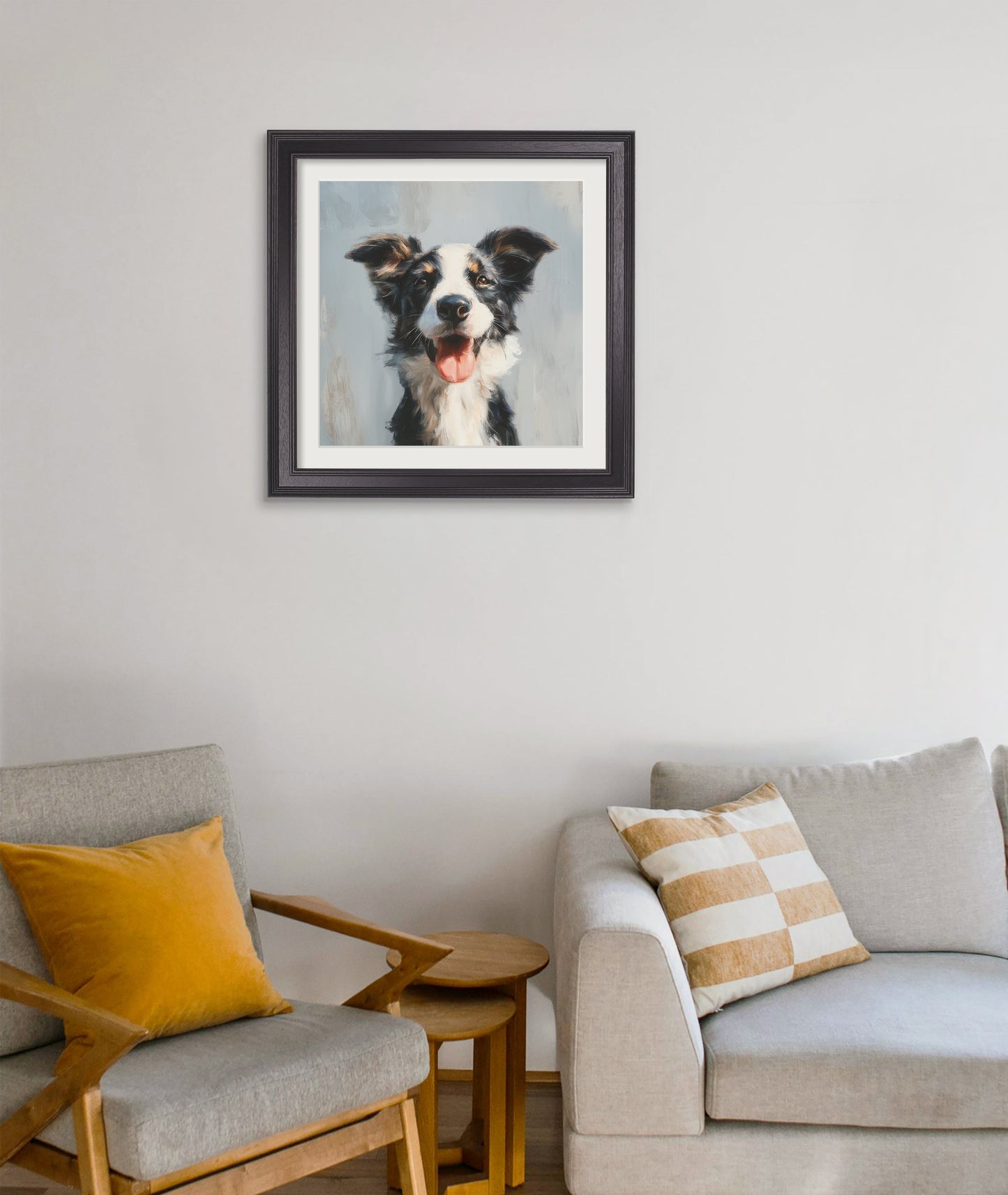 The Smiley Sheepdog – Black Hurstwood Square Frame – framed wall art at Leya Buster Interiors
