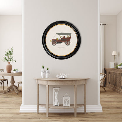 1905 WHITE 15 STEAM CAR in Round Frame – framed wall art at Leya Buster Interiors