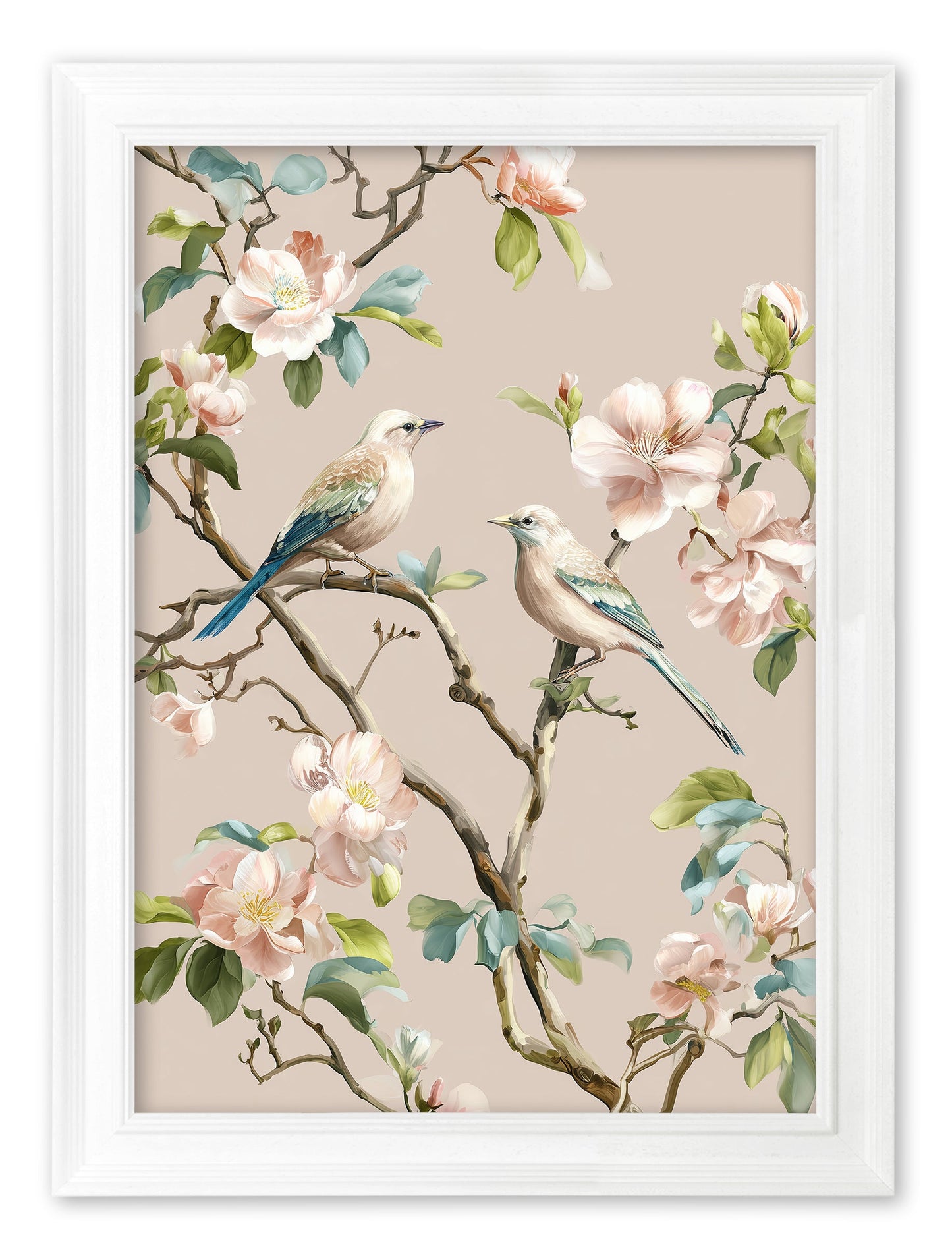 Blossom Songbirds – White Hurstwood Frame styled view – Leya Buster Interiors