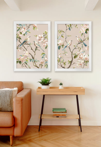Blossom Songbirds – White Hurstwood Frame – framed wall art at Leya Buster Interiors