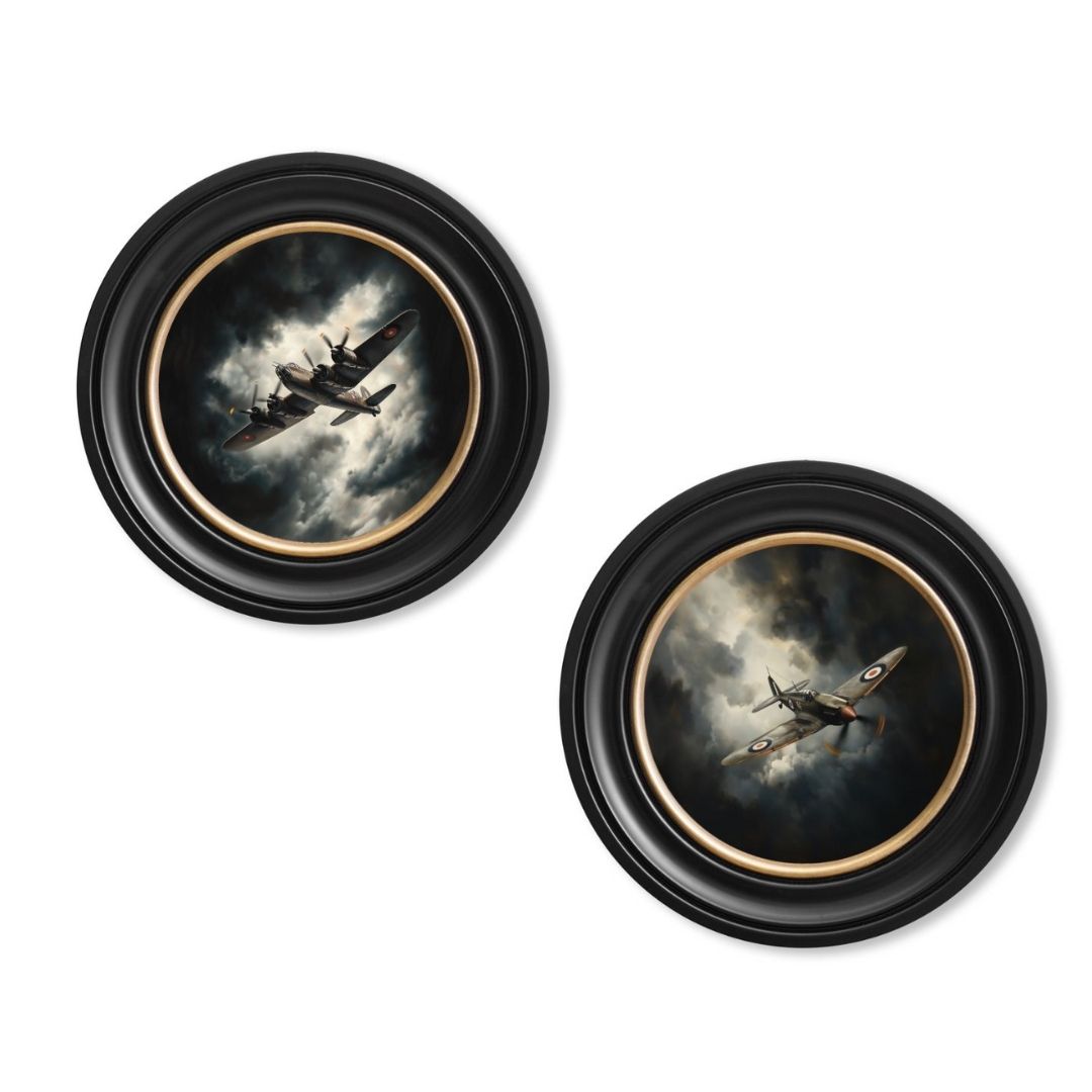 Fighter Jets Oxford Round Frame styled view – Leya Buster Interiors