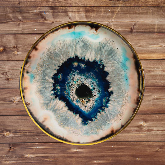 Blue Abstract Round Tray