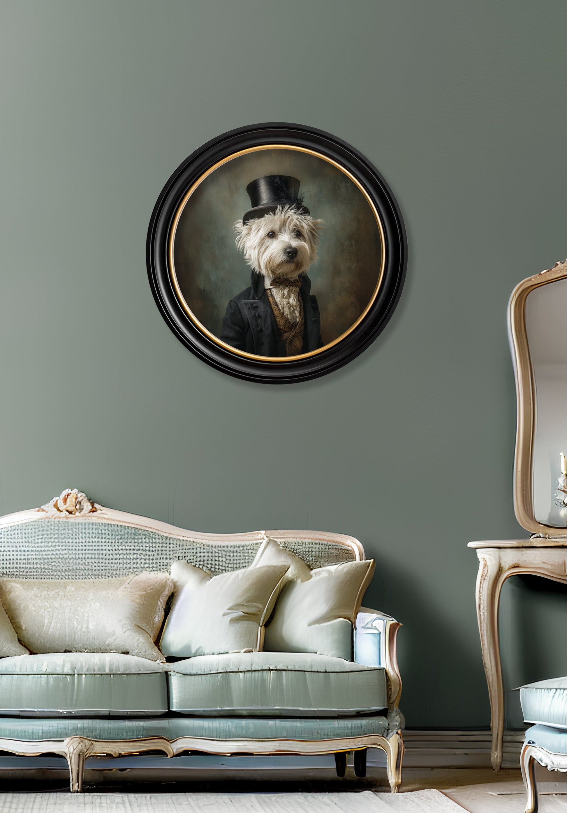 Lord Westly Whitetail – Gentleman Westie Oxford Round Frame – fine home fragrance at Leya Buster Interiors