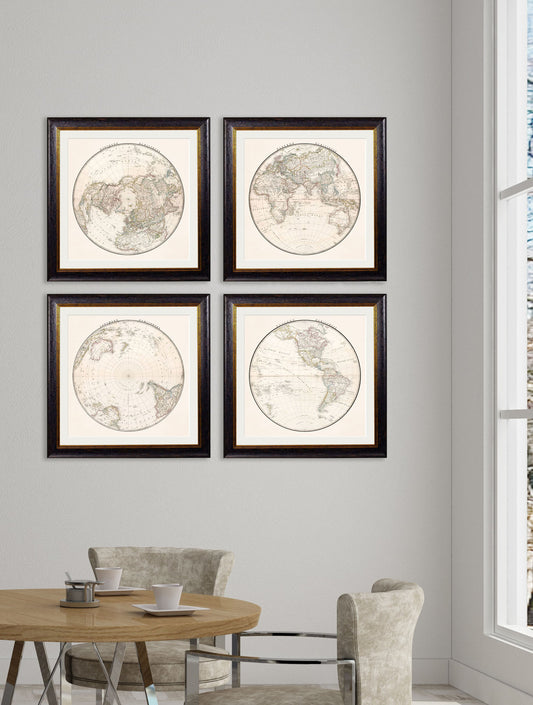 c.1838 World Map Hemispheres – framed wall art at Leya Buster Interiors