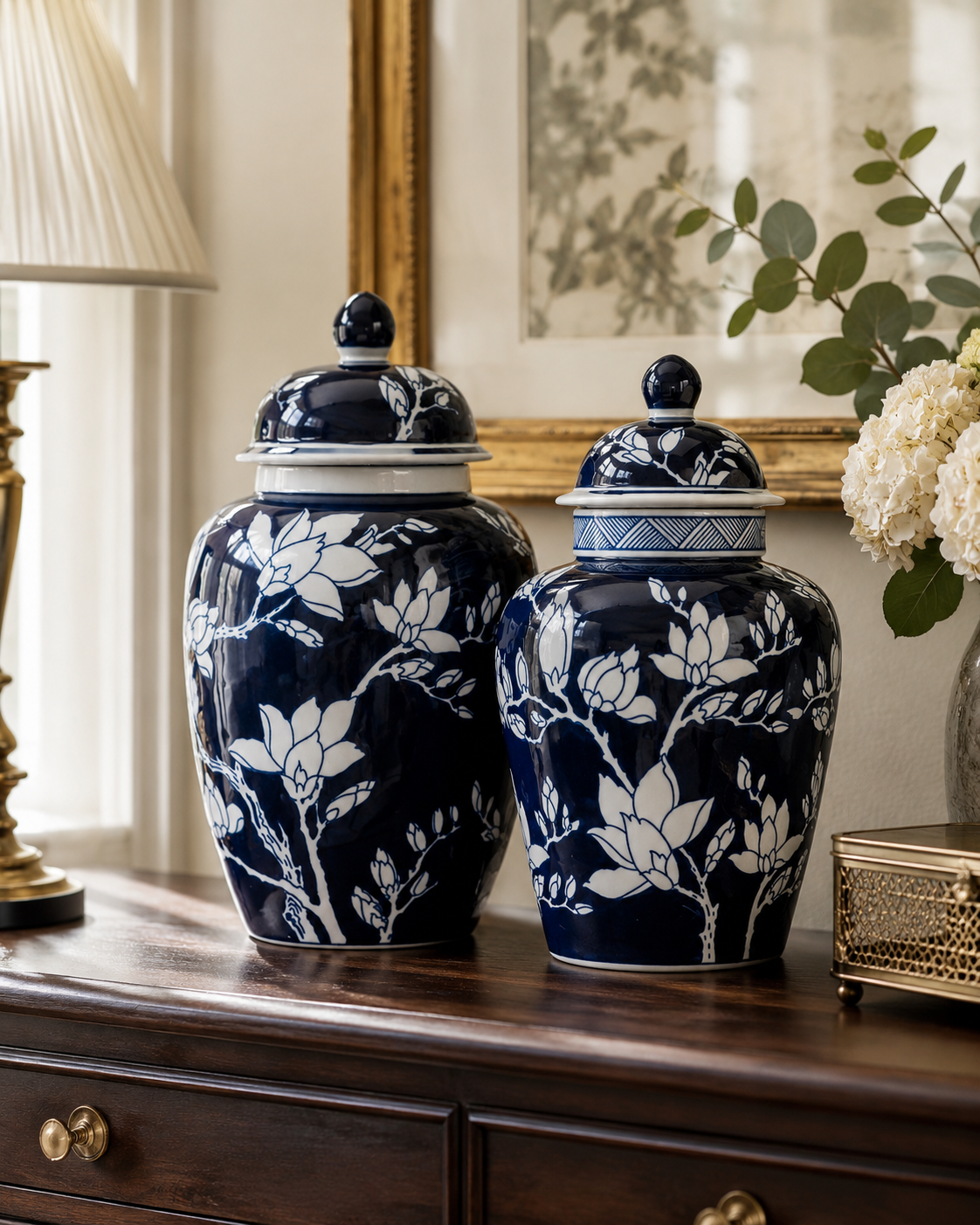 Blue Magnolia Ginger Jar detail – Leya Buster Interiors