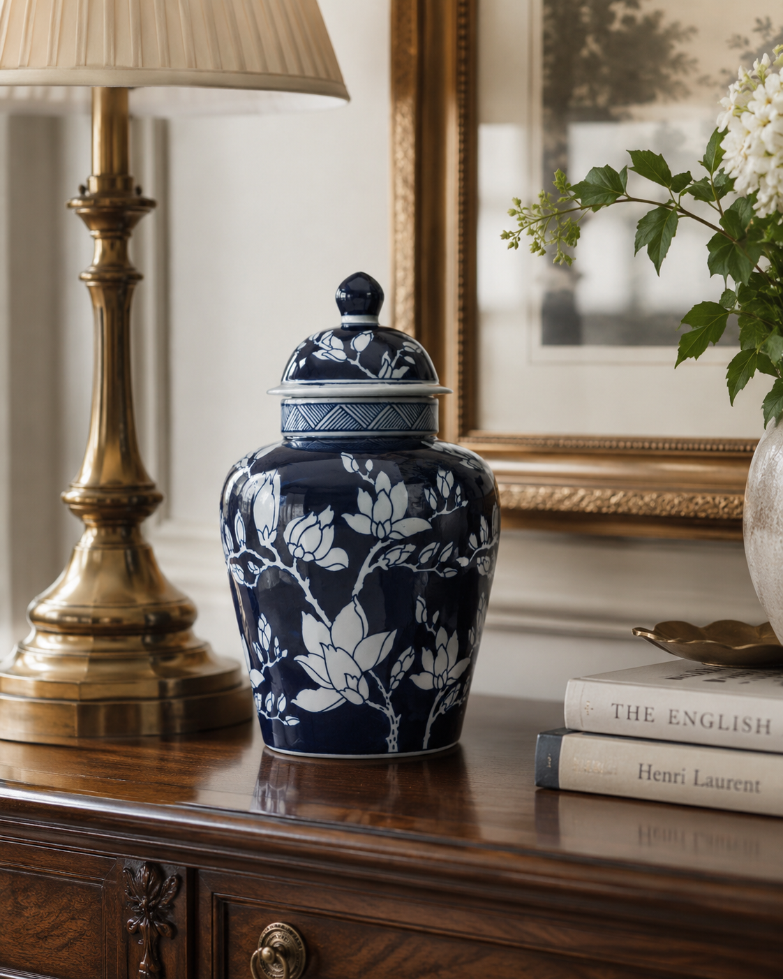 Blue Magnolia Ginger Jar – decorative jar at Leya Buster Interiors