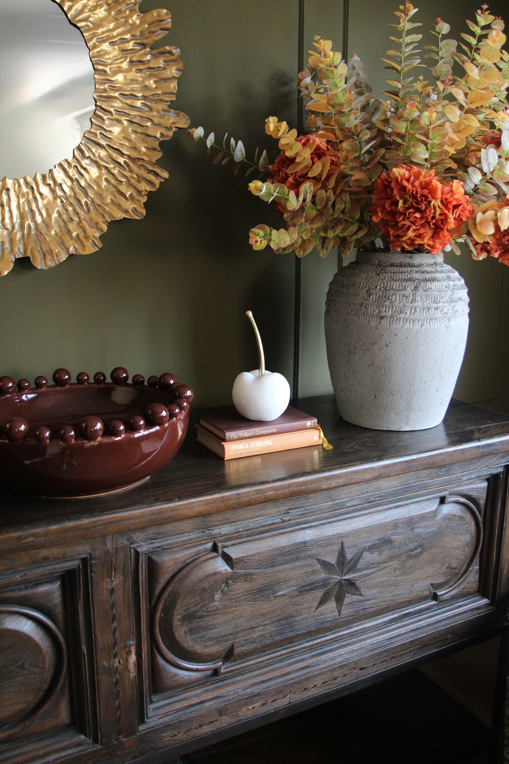 Large glazed ceramic bobble edge bowl in a rich chocolate brown finish
