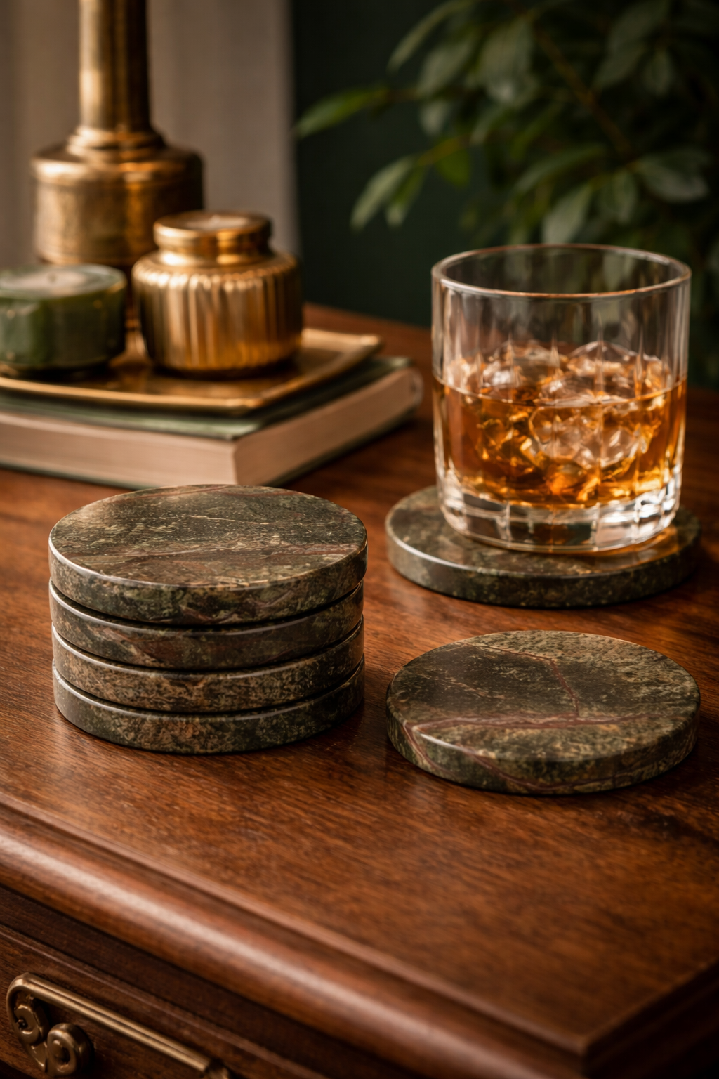 Green Marble Coasters Set Of 6