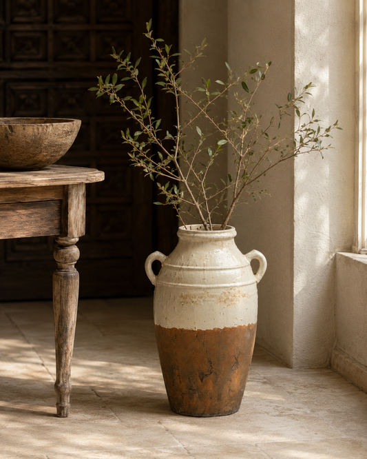 47cm Large Aged Cream Terracotta Pot with Handles
