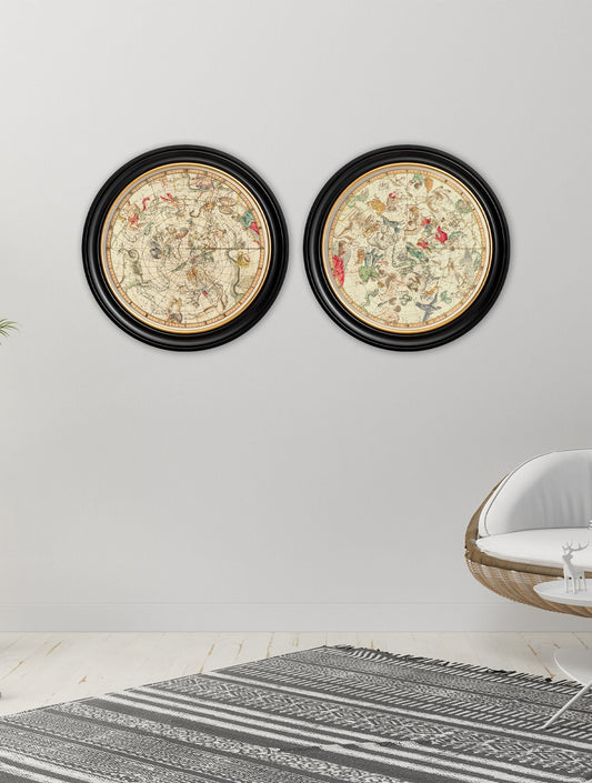 c.1820 Map of Constellations - Round Frame