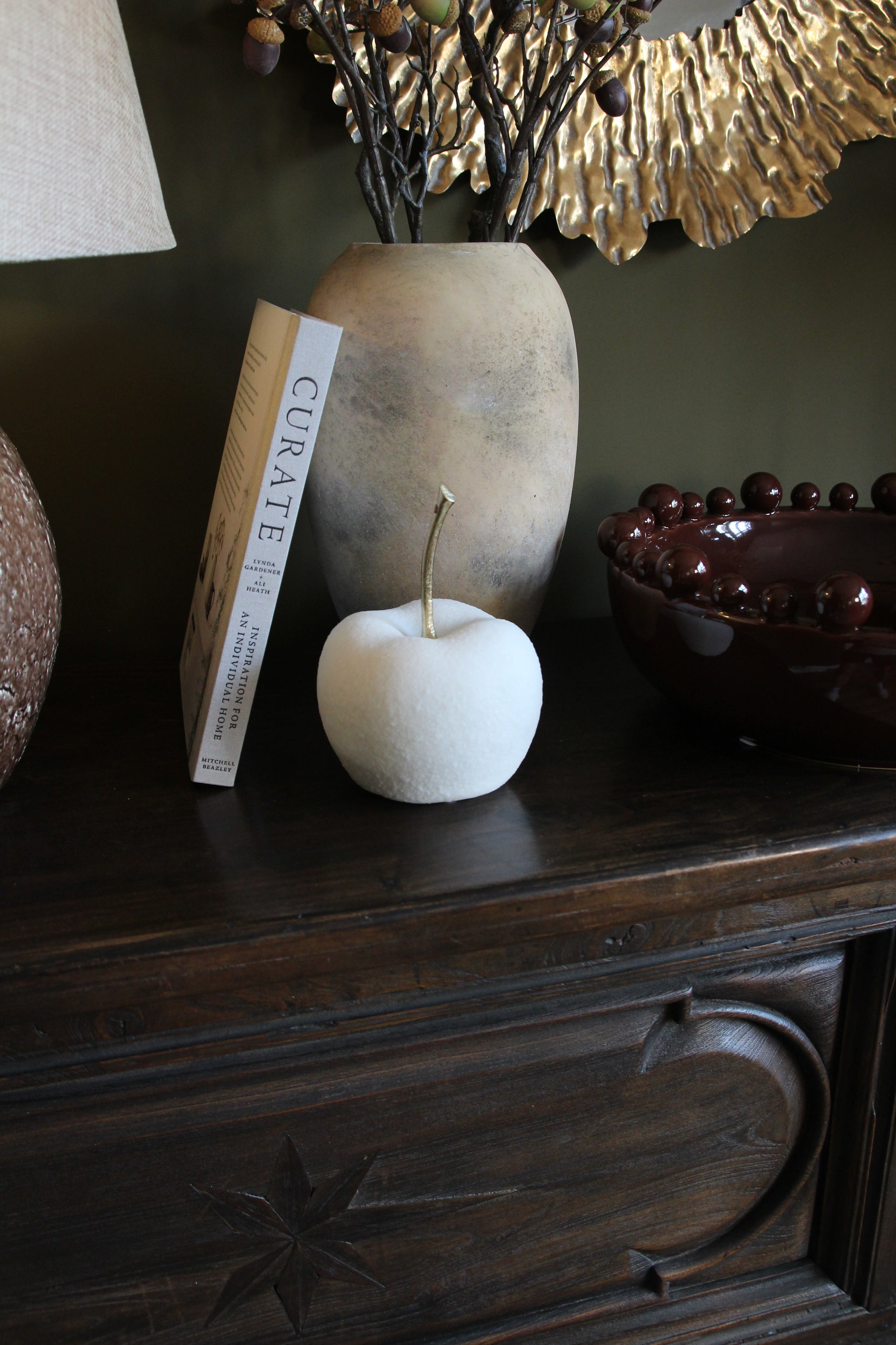 Quartz White Decorative Apple for shelf and console styling