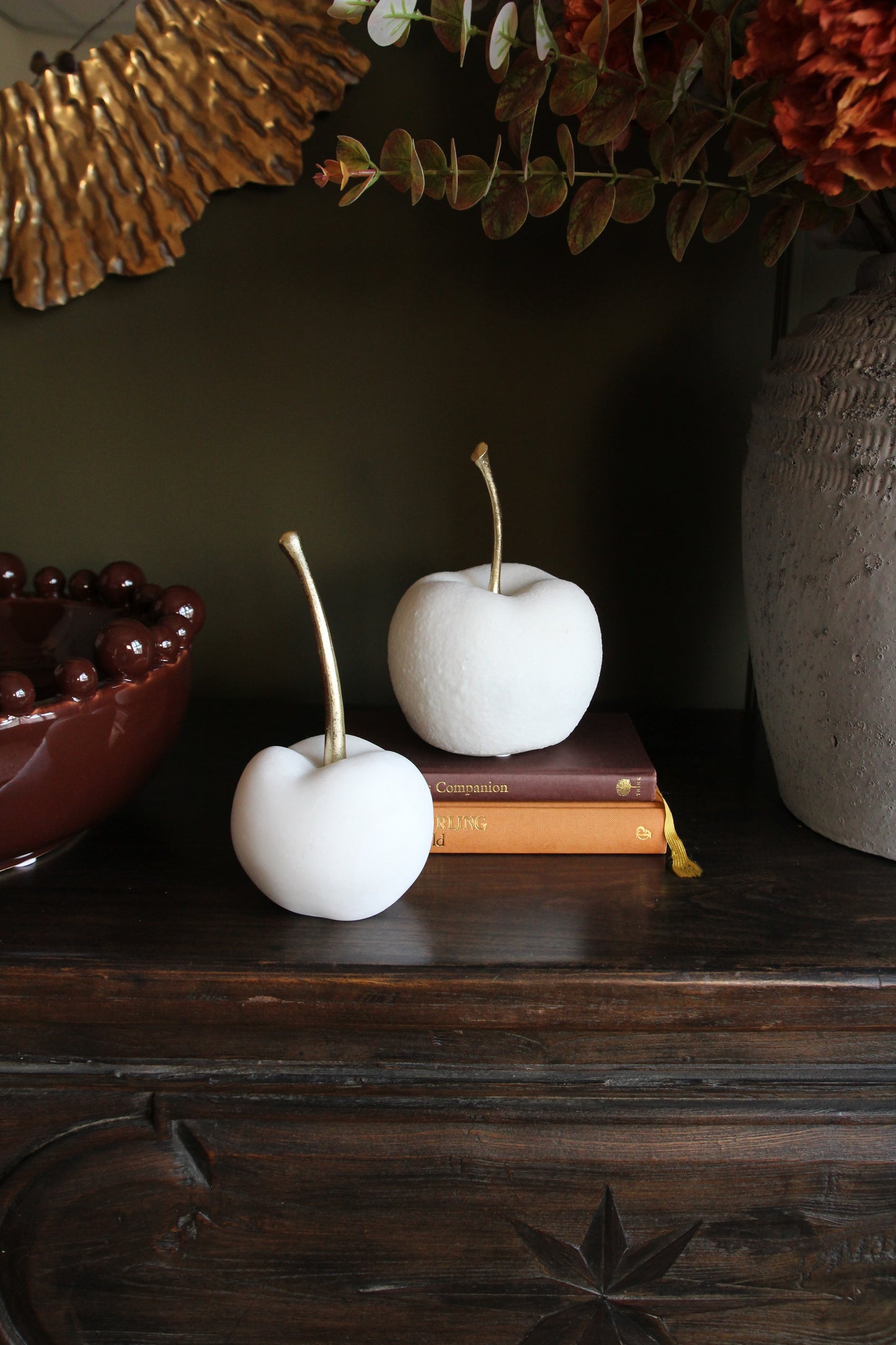 Quartz White Decorative Apple ornament for neutral home styling