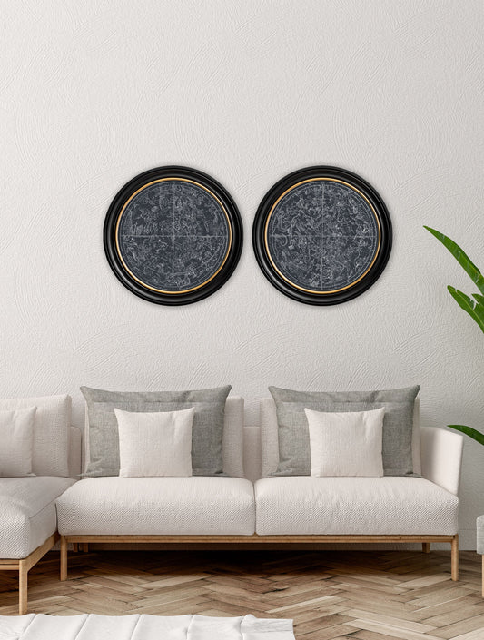 c.1800 Map of Constellations - Round Frame