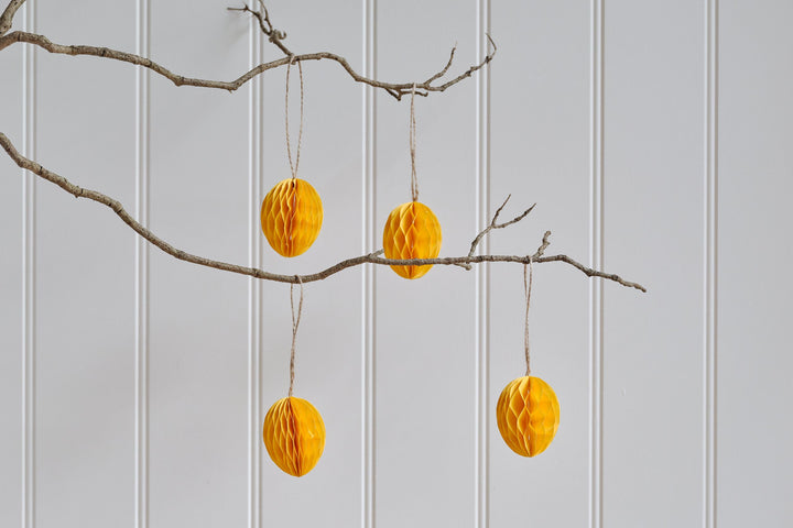 Yellow Hanging Paper Easter Eggs - Set Of 4